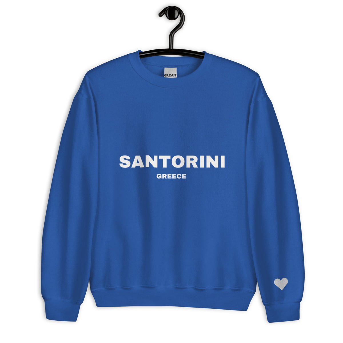 Santorini Greece Ladies Blue Jetsetter Sweatshirt with Embroidered Heart Sleeve