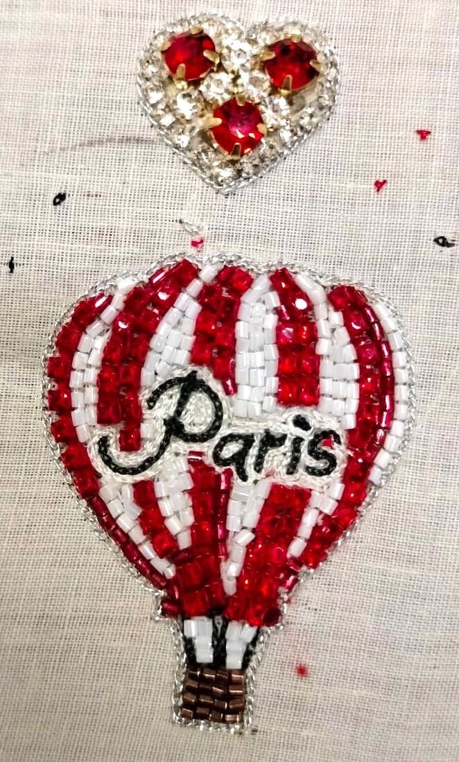 Paris Red Striped Hot Air Balloon Travel Destination Beaded Rhinestone Earrings