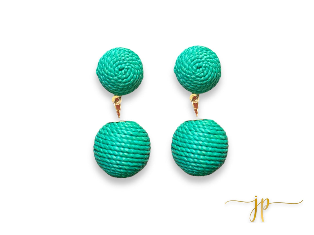 Linda Green Raffia Ball Earrings