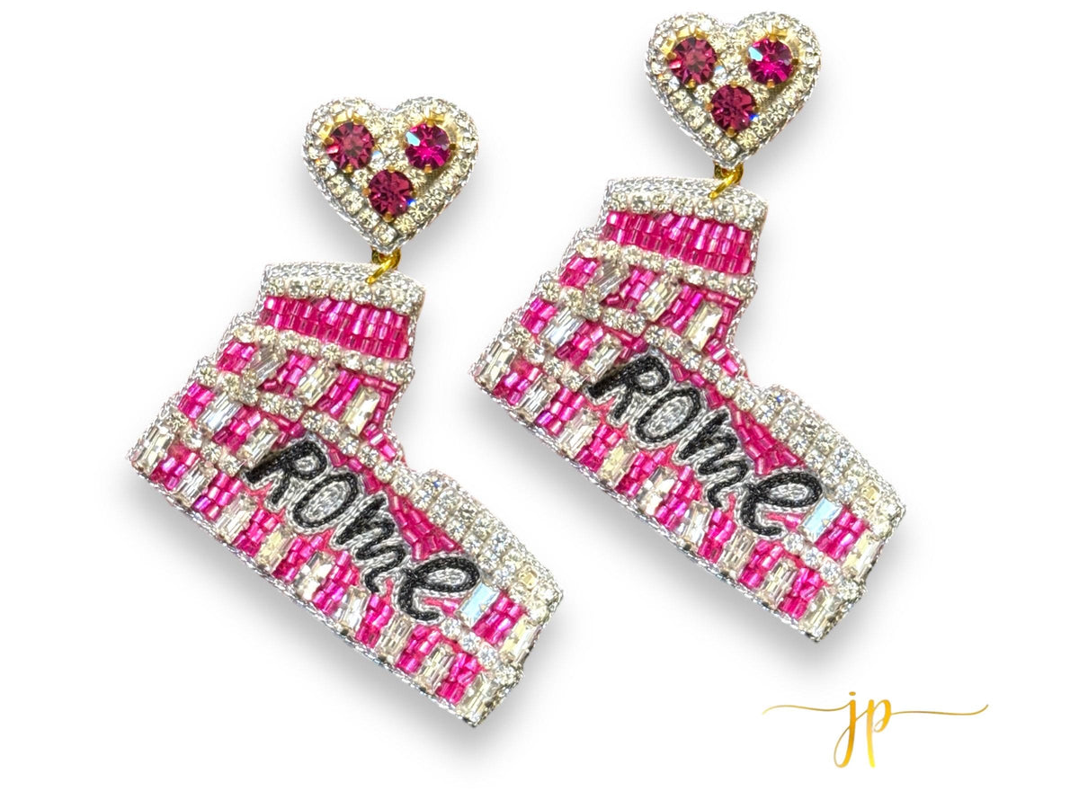 Rome Pink Colosseum Travel Destination Beaded Rhinestone Earrings