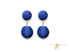 Linda Blue Raffia Ball Earrings