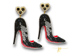 Milan Black High Heel Travel Destination Beaded Rhinestone Earrings