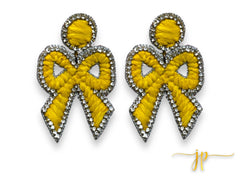 Elise Yellow Coquette Rhinestone Raffia Bow Earrings