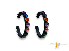 Prism Noir Multicolored Rhinestone Gun Metal Hoop Earrings