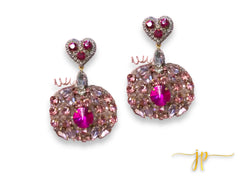 Romantic Radiance Pink Rhinestone Pumpkin Statement Earrings with Heart Detail, Fall, Autumn, Halloween