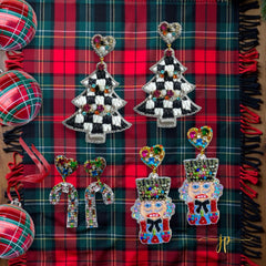 Tartan Nutcracker Beaded Rhinestone Earrings