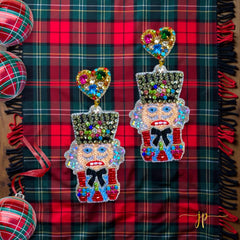 Tartan Nutcracker Beaded Rhinestone Earrings